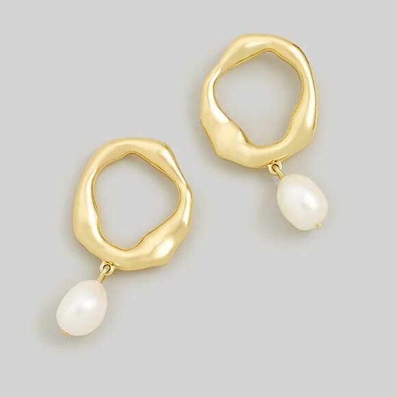 Madewell Gold Freshwater Pearl Front-Facing Hoop Earrings